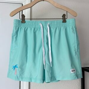 DUVIN mint aqua green beach swim tropical palm tree embroidered logo shorts